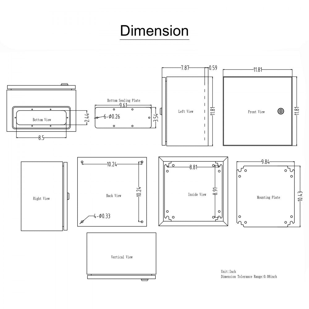 VEVOR Steel Electrical Box, 16"x 12"x 6", 304 Stainless Steel Electrical Enclosure Box, Wall-Mounted Outdoor Electrical Electronic Equipment Enclosure with Mounting Plate Hinges Lock, IP66 Waterproof