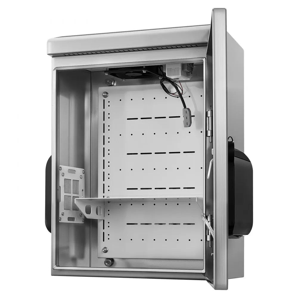 VEVOR Outdoor Electrical Box, 20 x 16 x 8 in, Stainless Steel Ventilated Electrical Enclosure with Thermostat and Fan, Rain Hood, Hinge Connection, IP65 Waterproof Junction Box, Wall/Pole Mounted,