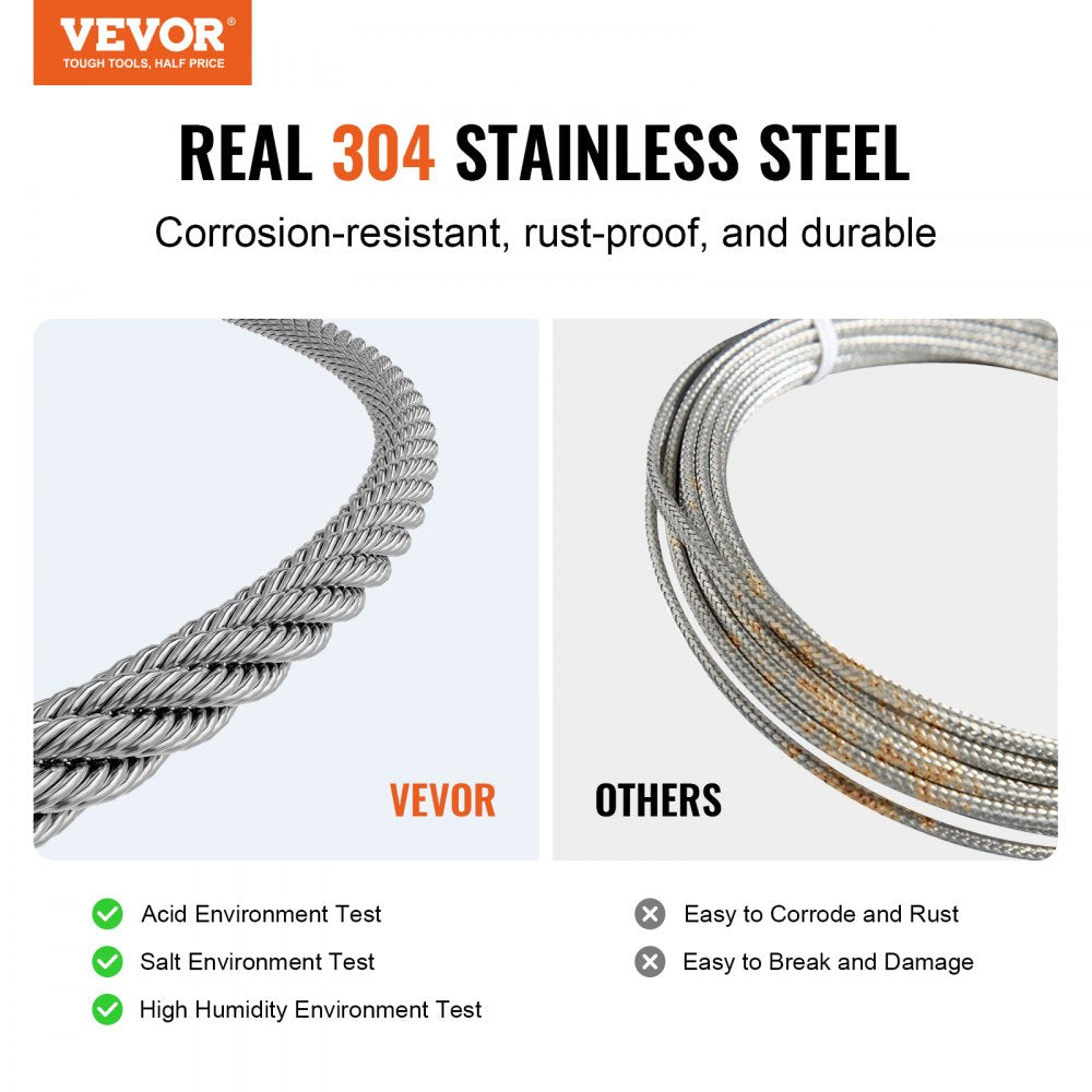 VEVOR Wire Rope Kit, 1/16" 66 ft 304 Stainless Steel Cable with Crimping Pliers, 160 Sleeves and 12 Thimbles, 7x7 Strands Construction Marine Aircraft Grade for Handrail Stair Decking Fence Outdoors