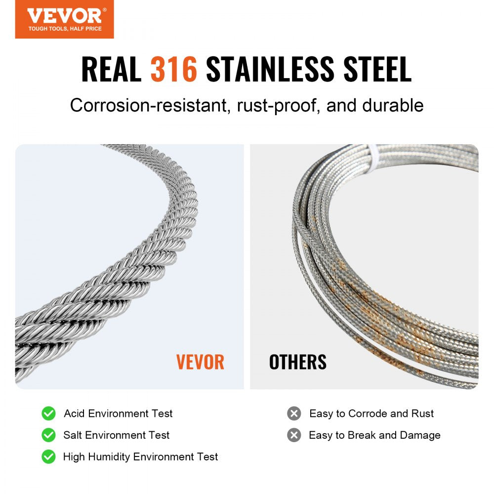 VEVOR Wire Rope Kit, 1/8" 1000 ft 316 Stainless Steel Cable with Cutter and Gloves, 1600 lbs Breaking Strength, 7x7 Strands Construction Marine Aircraft Grade for Handrail Stair Decking Fence Outdoors