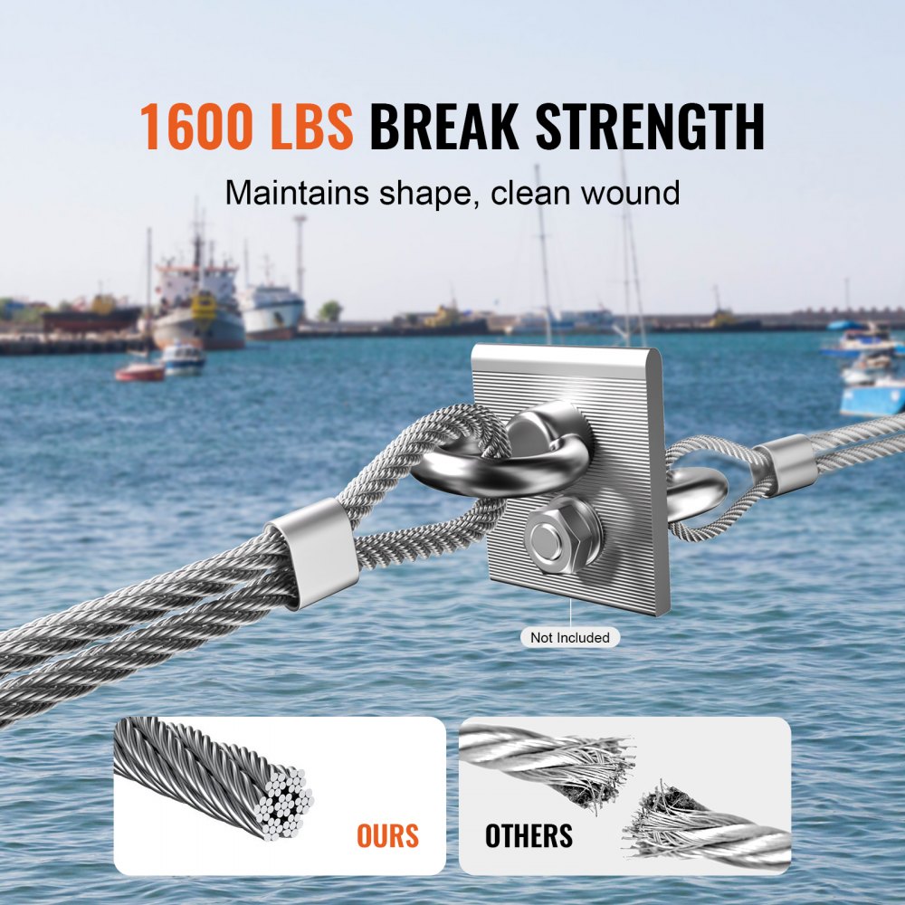 VEVOR Wire Rope Kit, 1/8" 1000 ft 316 Stainless Steel Cable with Cutter and Gloves, 1600 lbs Breaking Strength, 7x7 Strands Construction Marine Aircraft Grade for Handrail Stair Decking Fence Outdoors