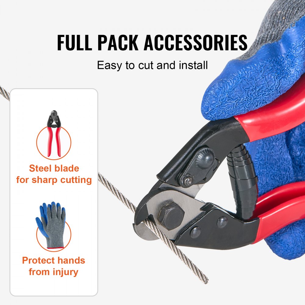 VEVOR Wire Rope Kit, 1/8" 1000 ft 316 Stainless Steel Cable with Cutter and Gloves, 1600 lbs Breaking Strength, 7x7 Strands Construction Marine Aircraft Grade for Handrail Stair Decking Fence Outdoors