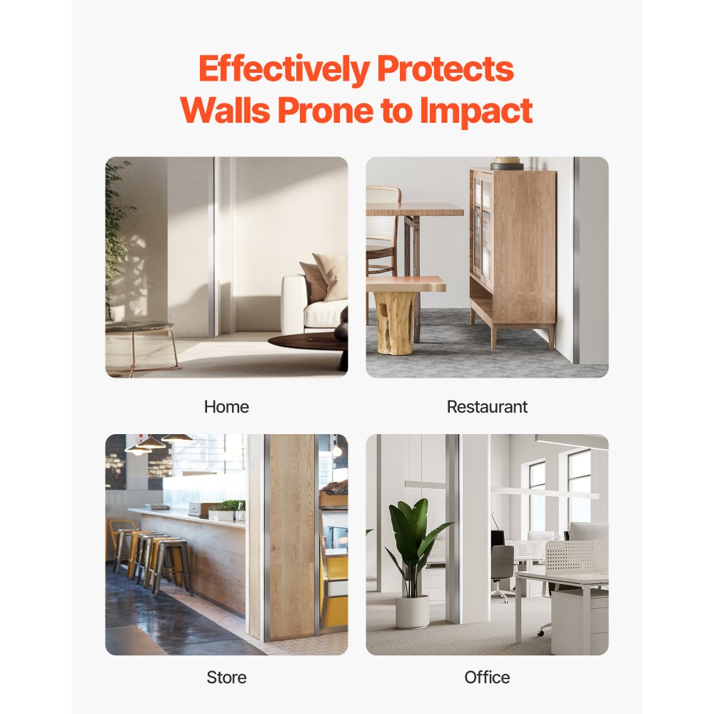VEVOR Stainless Steel Wall Corner Protector, 1.5 x 1.5 x 48 inch, 10 Pack Metal Corner Guards, 304 Stainless Steel Edge Trim 90-Degree Angle for Home,Office,Commercial Wall Protection, with 3m Tape