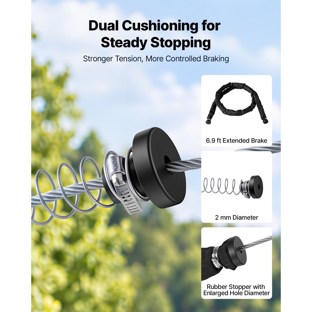 VEVOR Zipline Kit, 60 ft, 6 mm Steel Cable, Backyard Zipline, Up to 330 lb, for Outdoor, Durable Zipline for Kids with 6.9 ft Spring Brake, Removable Trolley & Swing Seat, Ages 6-16, Not for Adults
