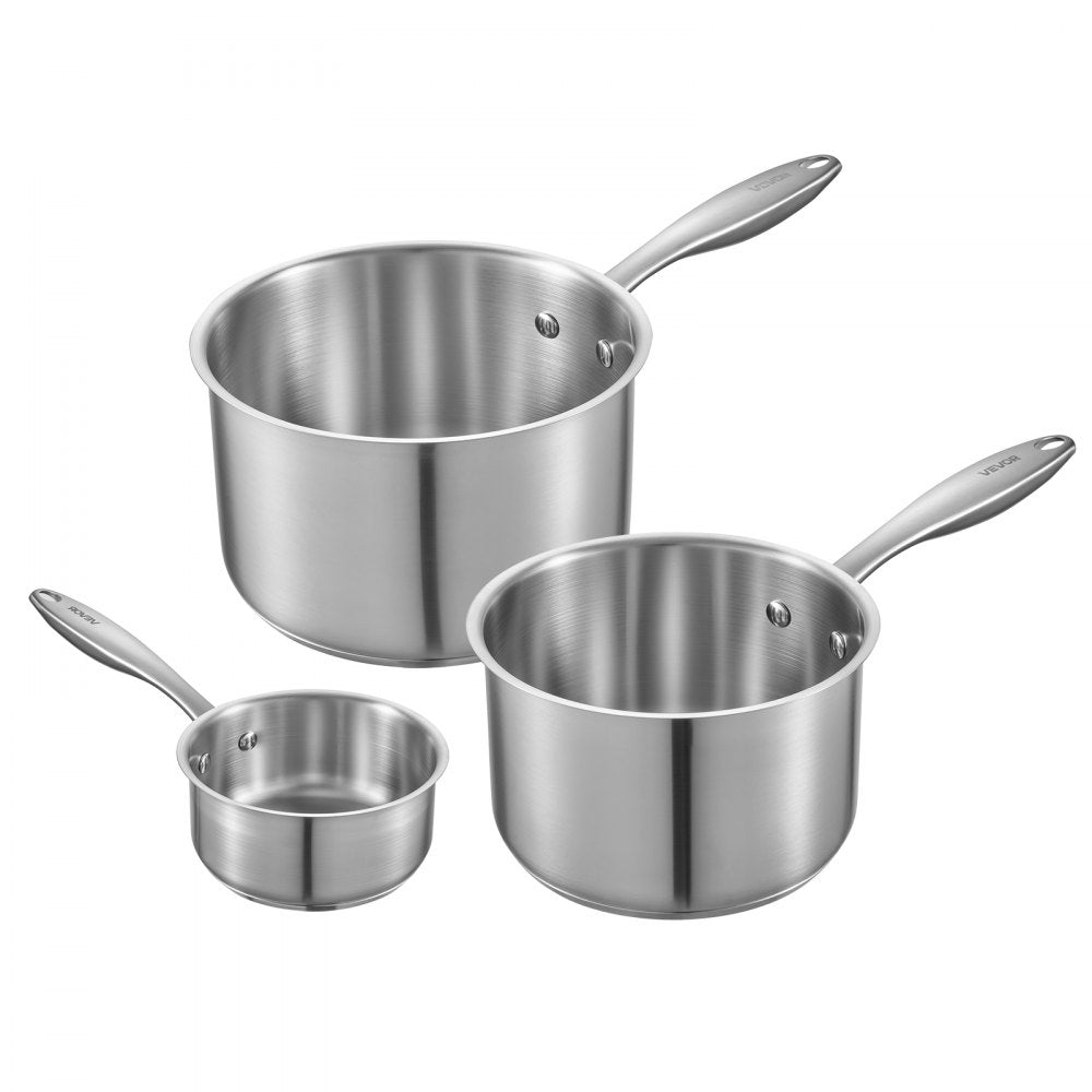VEVOR Stainless Steel Saucepan Set, 1 QT & 2 QT & 3 QT Saucepans with Glass Lids, Multipurpose Nonstick Stainless Steel Sauce Pot with Ergonomic Handle, Friendly for Oven, Dishwasher, Induction Cooker