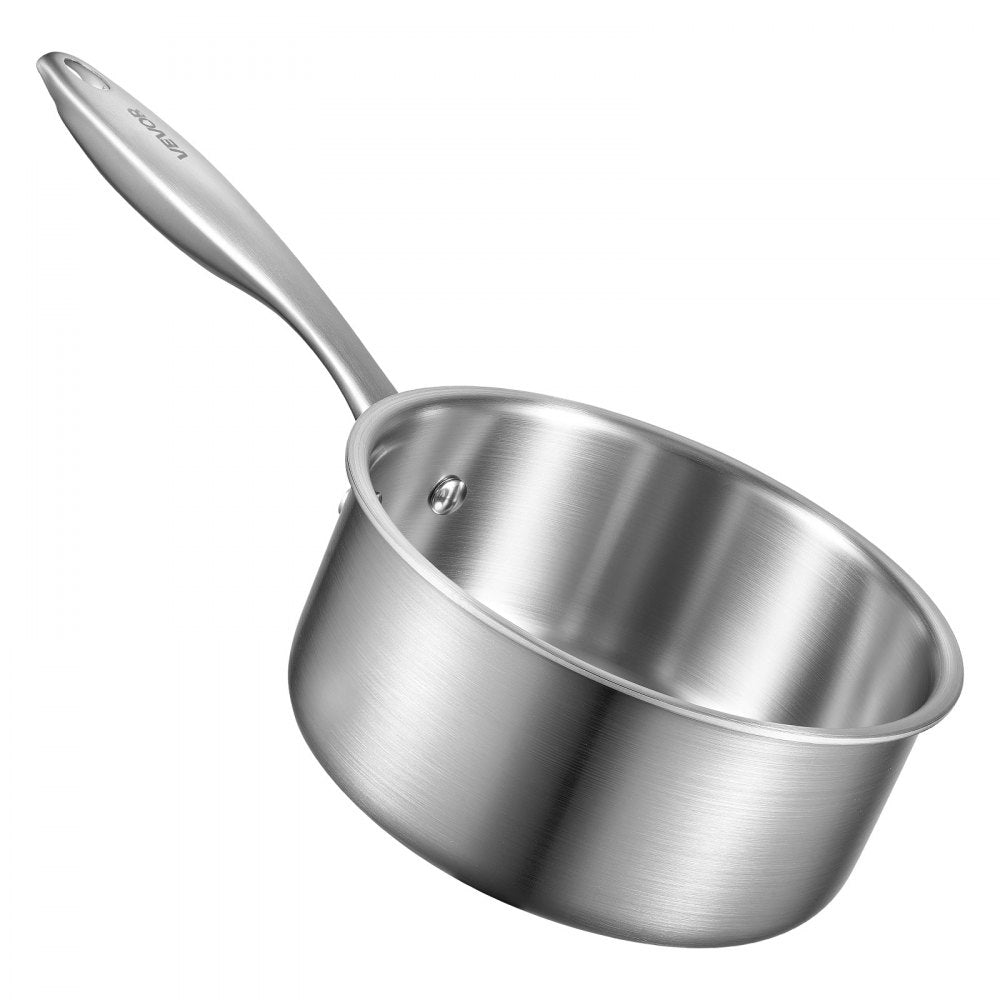 VEVOR 1.5 QT Saucepan, Stainless Steel Saucepan with Glass Lid, Multipurpose Nonstick Stainless Steel Small Cooking Sauce Pot with Ergonomic Handle, Friendly for Oven, Dishwasher, Induction Cooker