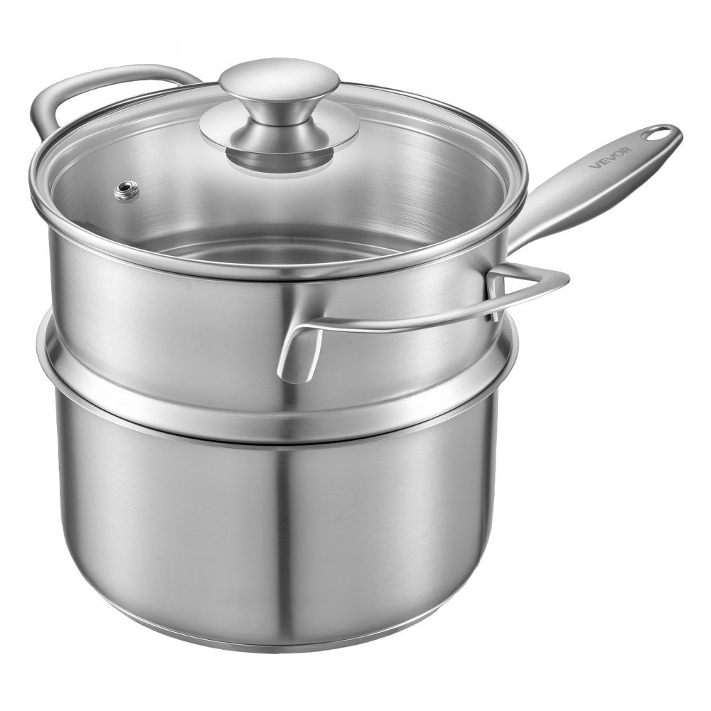 VEVOR 1.5 QT Saucepan with Steamer, Stainless Steel Saucepan with Glass Lid, Multipurpose Nonstick Stainless Steel Sauce Pot with Ergonomic Handle, Friendly for Oven, Dishwasher, Induction Cooker