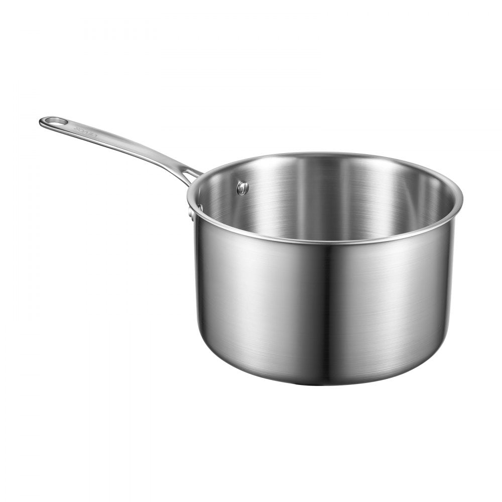 VEVOR 4 QT Saucepan, Stainless Steel Saucepan with Glass Lid, Multipurpose Nonstick Stainless Steel Small Cooking Sauce Pot with Ergonomic Handle, Friendly for Oven, Dishwasher, Induction Cooker