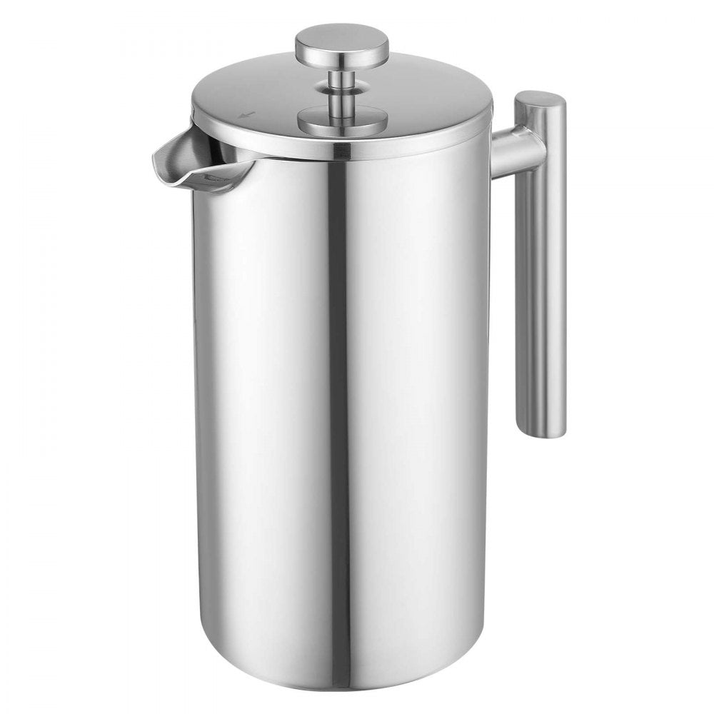 VEVOR French Press Coffee Maker, 51 Ounce 1.5 Liter Stainless Steel Coffee Press Tea Maker with Filter, Large Double Wall Insulated French Presses Cold Brew for Camping Travel Home Kitchen, Silver