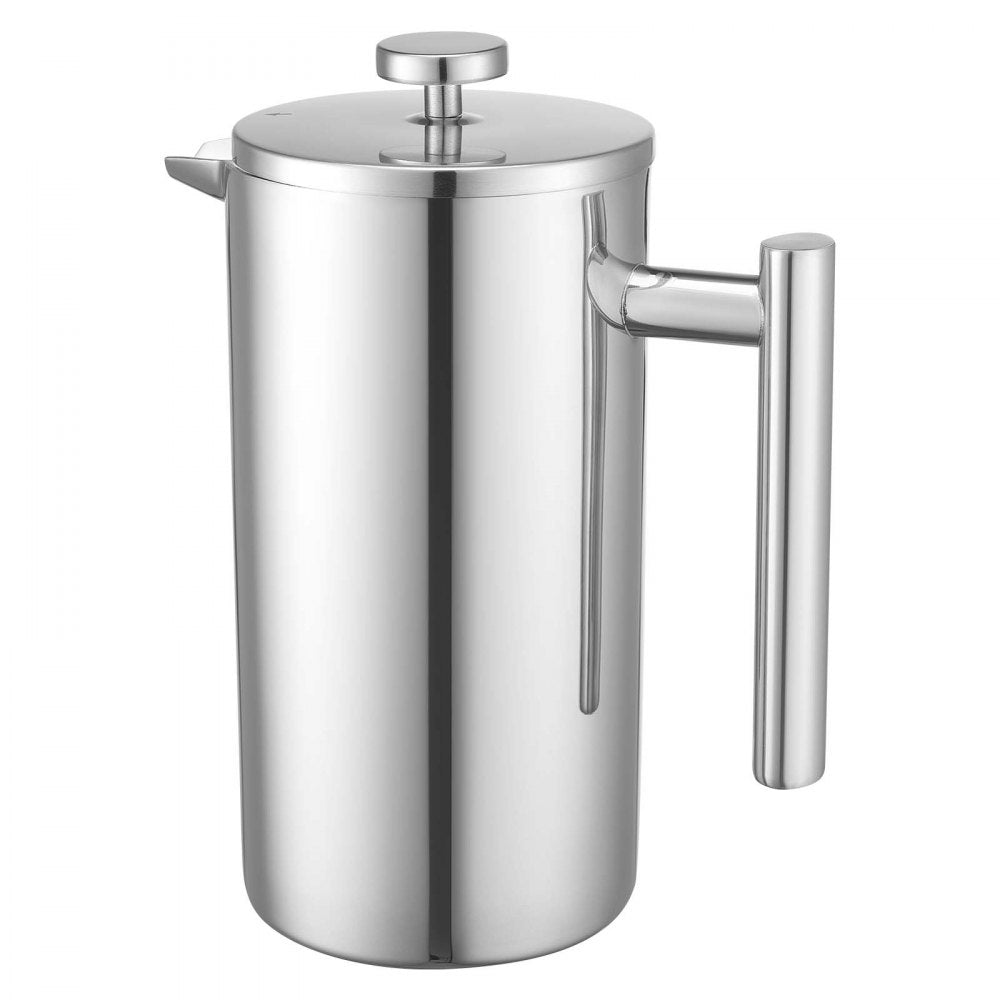 VEVOR French Press Coffee Maker, 51 Ounce 1.5 Liter Stainless Steel Coffee Press Tea Maker with Filter, Large Double Wall Insulated French Presses Cold Brew for Camping Travel Home Kitchen, Silver
