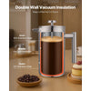 VEVOR French Press Coffee Maker, 34 Ounce 1 Liter Stainless Steel Coffee Press Tea Maker with Filter, Large Double Wall Insulated French Presses Cold Brew for Camping Travel Home Kitchen, Silver