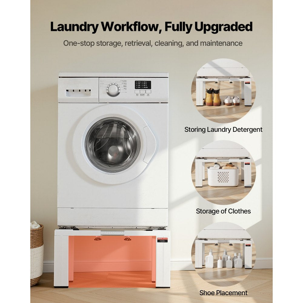 VEVOR Laundry Pedestal, 12 in Height, Washer and Dryer Pedestals with 1200 lbs Weight Load Capacity, 18.7-31 in Adjustable, Non-Slip Feet, Heavy-duty Steel Washing Machine Stand Universal Fit, White