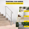 VEVOR Stainless Steel Transitional Handrail fit for Level Surface and 2 to 3 Adjustable Stair Indoor Outdoor Step Railings 441lb Capacity with Installation Kit Porch DIY, Silver