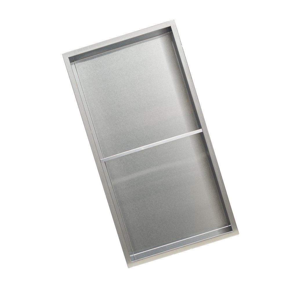 VEVOR Shower Niche, 13 x 25 x 4 inch Recessed Wall Niche Double-layer, with Hollowed-out Divider,Heavy-duty Stainless Steel Modern Shampoo Storage Organizer,Waterproof, Silver for Bathroom