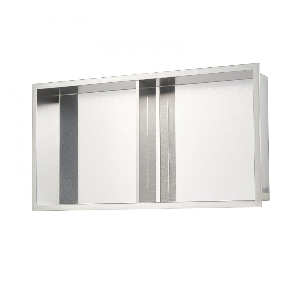 VEVOR Shower Niche, 13 x 25 x 4 inch Recessed Wall Niche Double-layer, with Hollowed-out Divider,Heavy-duty Stainless Steel Modern Shampoo Storage Organizer,Waterproof, Silver for Bathroom