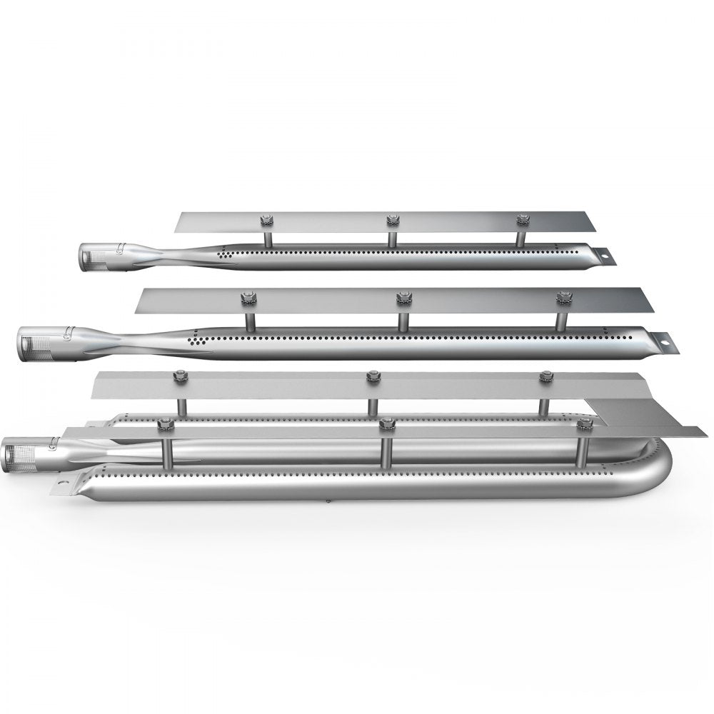 VEVOR BBQ Burners Replacement, Stainless Steel Burner Grill Part Kit, 3 Packs BBQ Burners Replacement, Grill Burner Replacement with Air Flap Barbecue Replacement Parts with Evenly Burning for Gas Gri