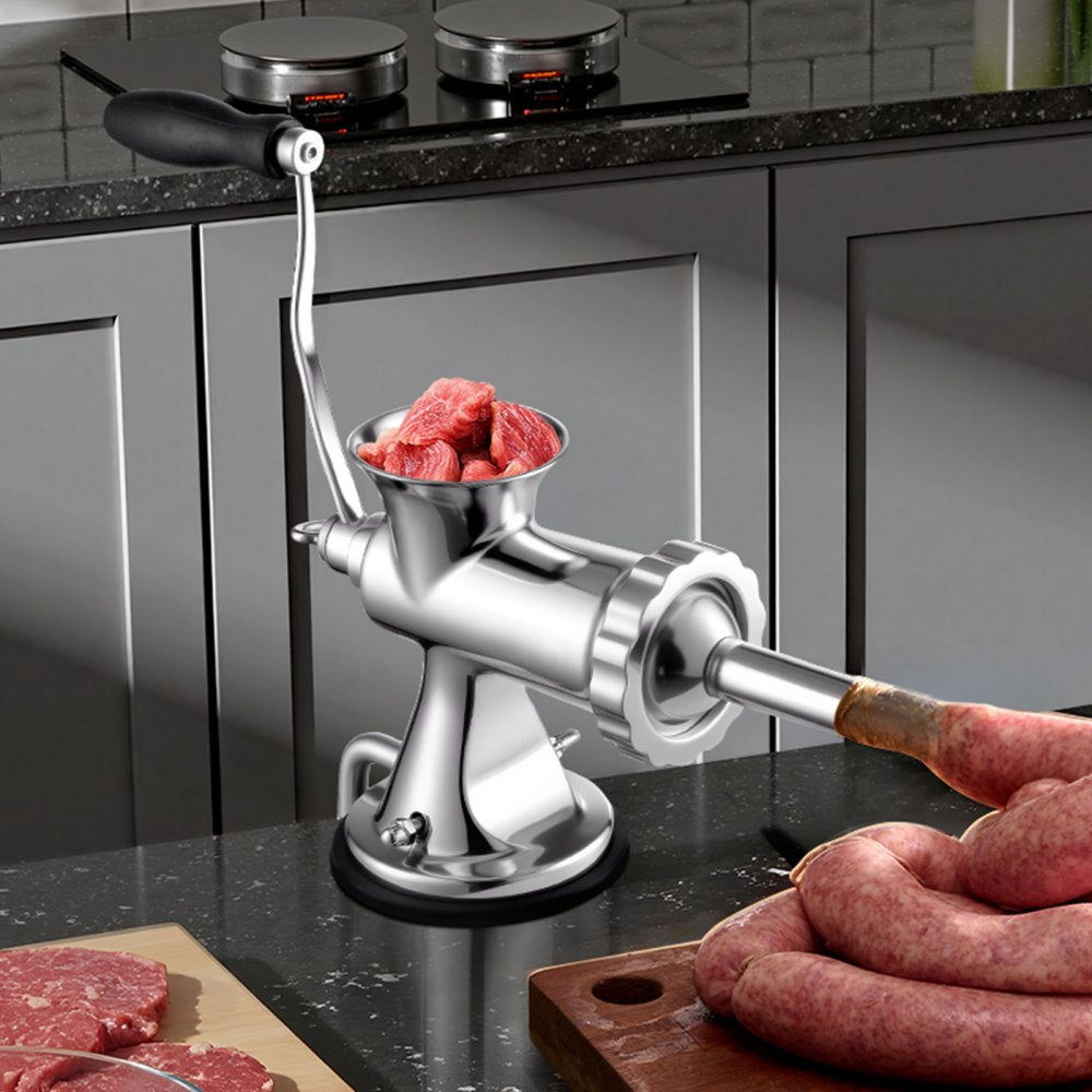 VEVOR Manual Meat Grinder, 304 Stainless Steel Hand Meat Grinder with Suction Cup + Steel Table Clamp, Meat Mincer Sausage Maker & 2 Cutting Plates, Sausage Tube, Grinding Head for Beef Pepper Cookie