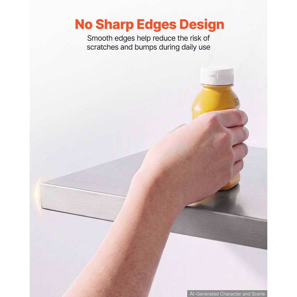 VEVOR Stainless Steel Shelf 12" x 48" Foldable Wall Mount Floating Shelf, Heavy-Duty Commercial Shelves with Brackets, 300LBS Capacity, Easy to Clean, Suitable for Restaurant, Home Kitchen, Garage