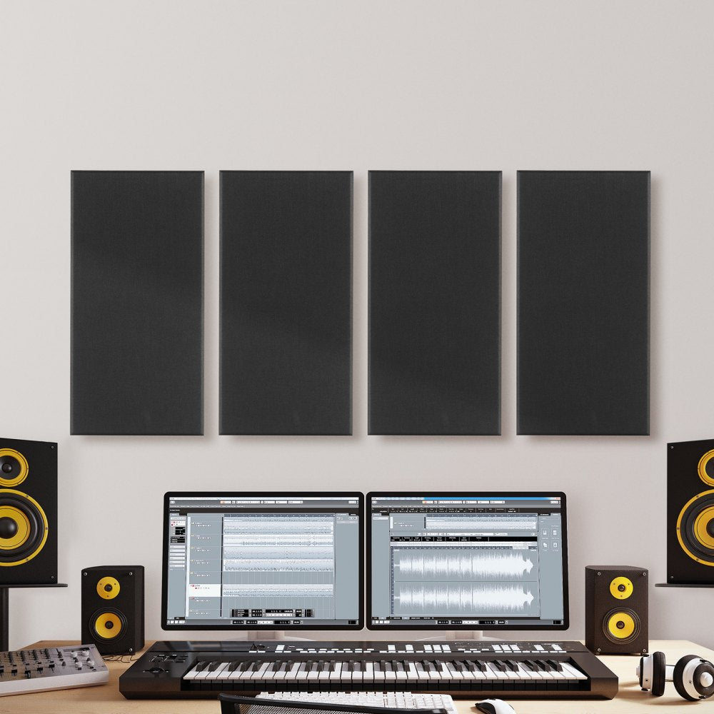 VEVOR 4 PCS Acoustic Panels, 2 inch Thick 23.6 x 11.8 inch Fiberglass Sound Absorbing Panels, Self-adhesive Soundproof Wall Boards, for Studios, Office, Home Theater,Meeting Room, Black