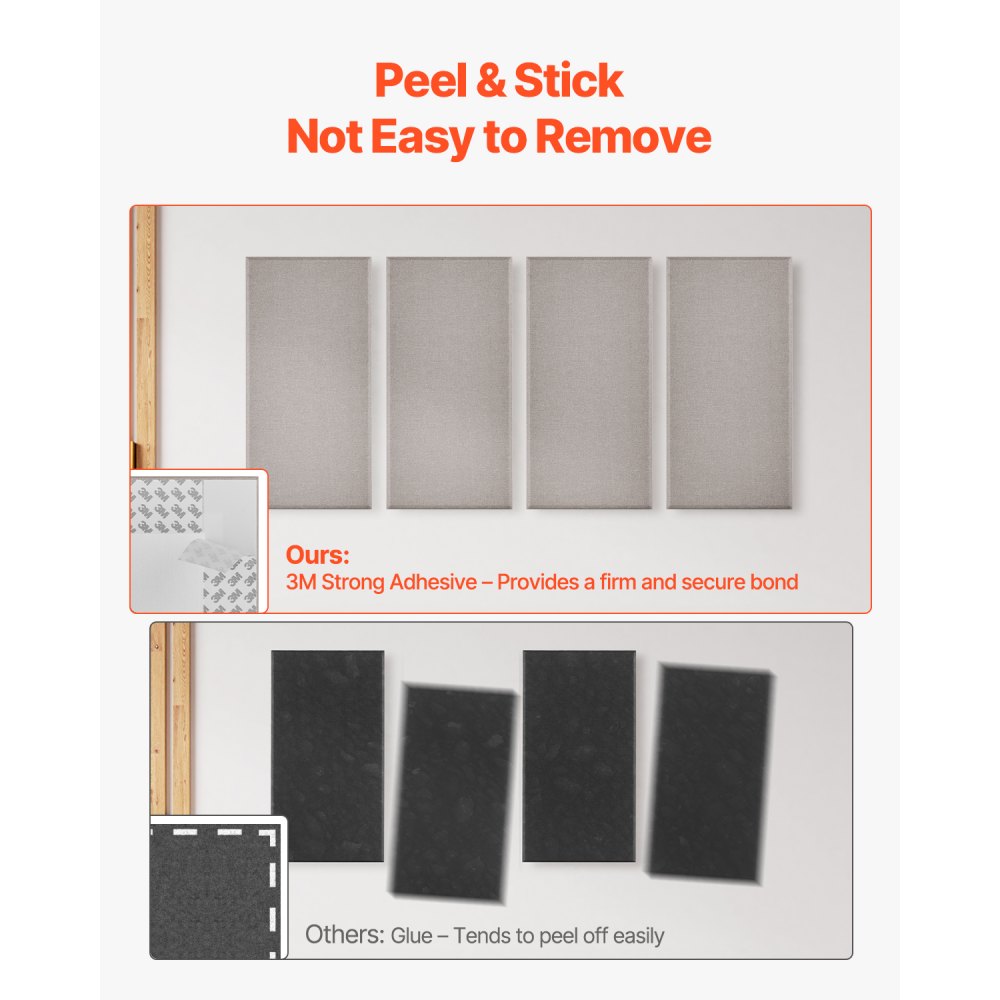 VEVOR 4 PCS Acoustic Panels, 2 inch Thick 23.6 x 11.8 inch Fiberglass Sound Absorbing Panels, Self-adhesive Soundproof Wall Boards, for Studios, Office, Home Theater,Meeting Room, Camel