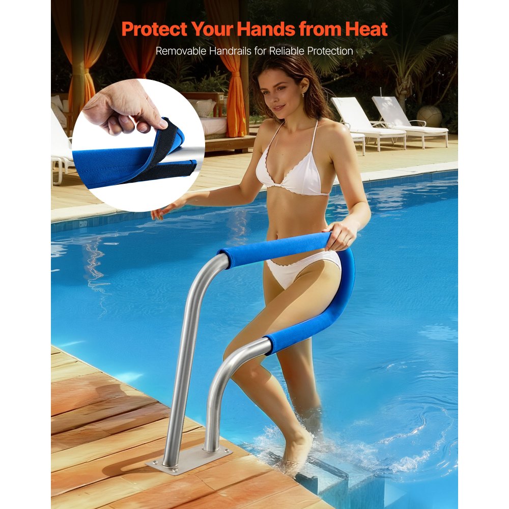 VEVOR Pool Rail, 31 x 22 inch Pool Handrail, 220 lbs Load Capacity Heavy Duty 304 Stainless Steel Swimming Handrail, Detachable Nonslip Sleeve, Rich Accessories, for Poolside, Water Parks， Spa Centers