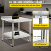 VEVOR Stainless Steel Prep Table, 36 x 24 x 35 Inch, 440lbs Load Capacity Heavy Duty Metal Worktable with Backsplash Adjustable Undershelf & 4 Casters, Commercial Workstation for Kitchen Restaurant