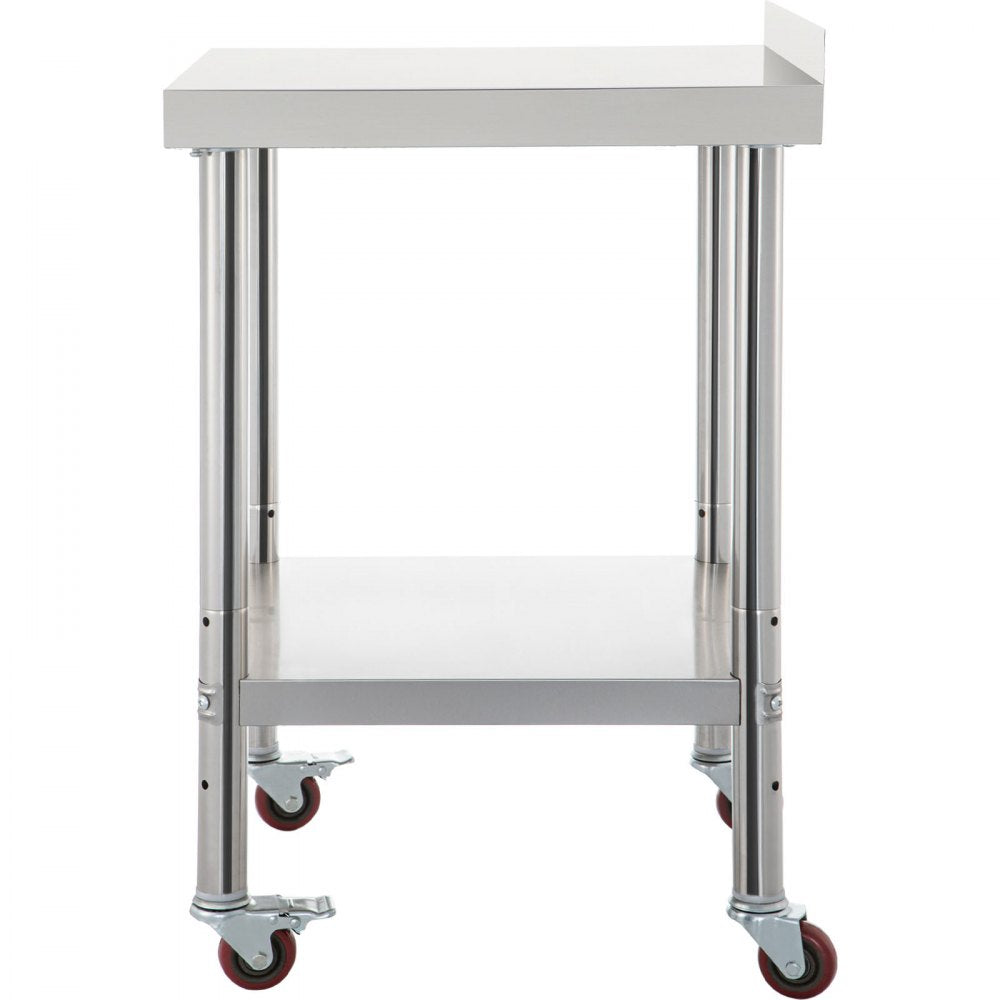 VEVOR Stainless Steel Prep Table, 36 x 24 x 35 Inch, 440lbs Load Capacity Heavy Duty Metal Worktable with Backsplash Adjustable Undershelf & 4 Casters, Commercial Workstation for Kitchen Restaurant