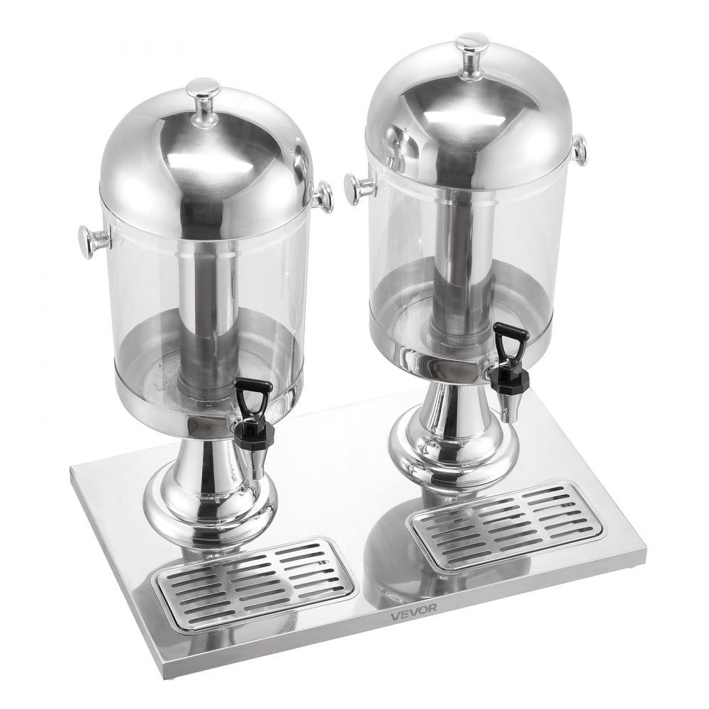 VEVOR Beverage Dispenser, 2.1 Gallon x 2 Drink Dispenser for Parties, Stainless Steel + Plastic Juice Dispensers with Spigot Ice Chamber Tray, Iced Tea Lemonade Dispensers, for Restaurants, Hotels