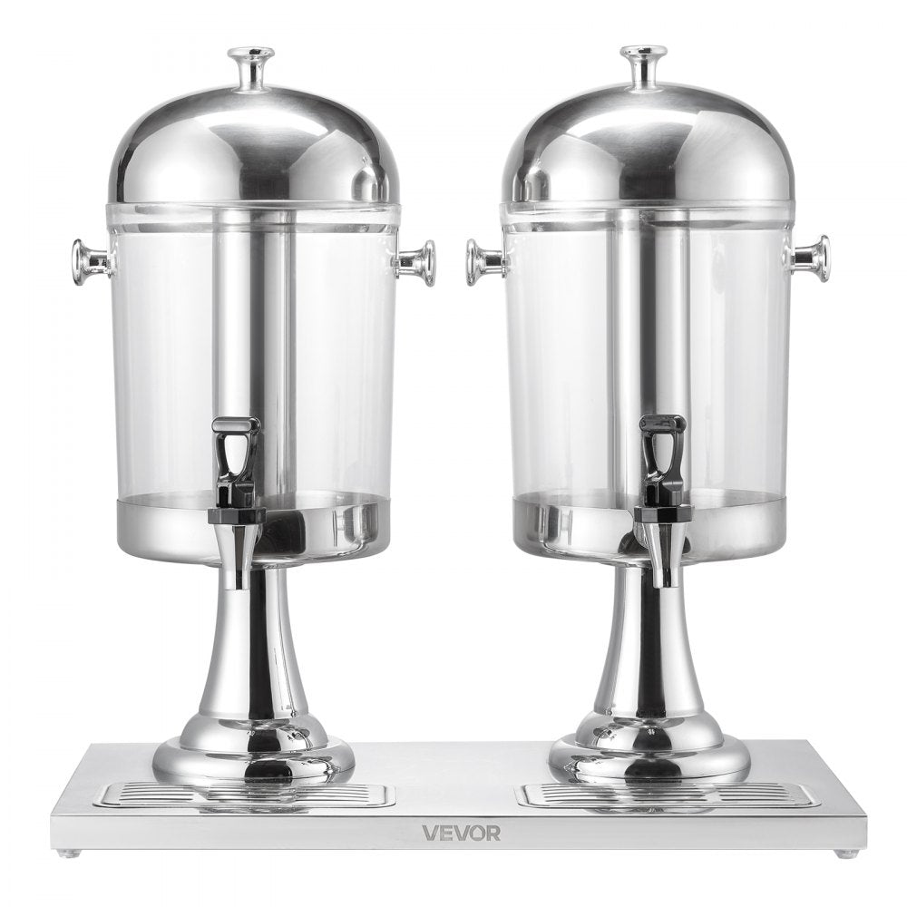 VEVOR Beverage Dispenser, 2.1 Gallon x 2 Drink Dispenser for Parties, Stainless Steel + Plastic Juice Dispensers with Spigot Ice Chamber Tray, Iced Tea Lemonade Dispensers, for Restaurants, Hotels