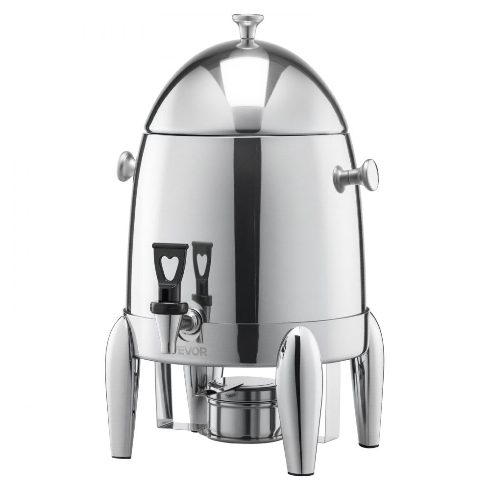 VEVOR Stainless Steel Beverage Dispenser, 2.7 Gallon Drink Dispenser  with Alcohol Burner, Hot & Cold Drink Dispensers for Coffee Tea Hot Water, with Spigot Ice Tube, for Restaurants, Hotels, Parties