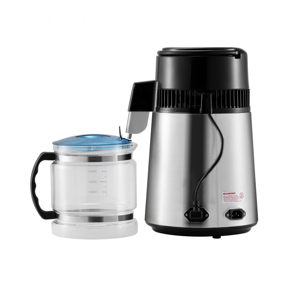 VEVOR Water Distiller, 4L 1.05 Gallon Pure Water Purifier Filter For Home Countertop, 750W Distilled Water Maker, Stainless Steel Interior Distiller Water Making Machine to Make Clean Water, Silvery