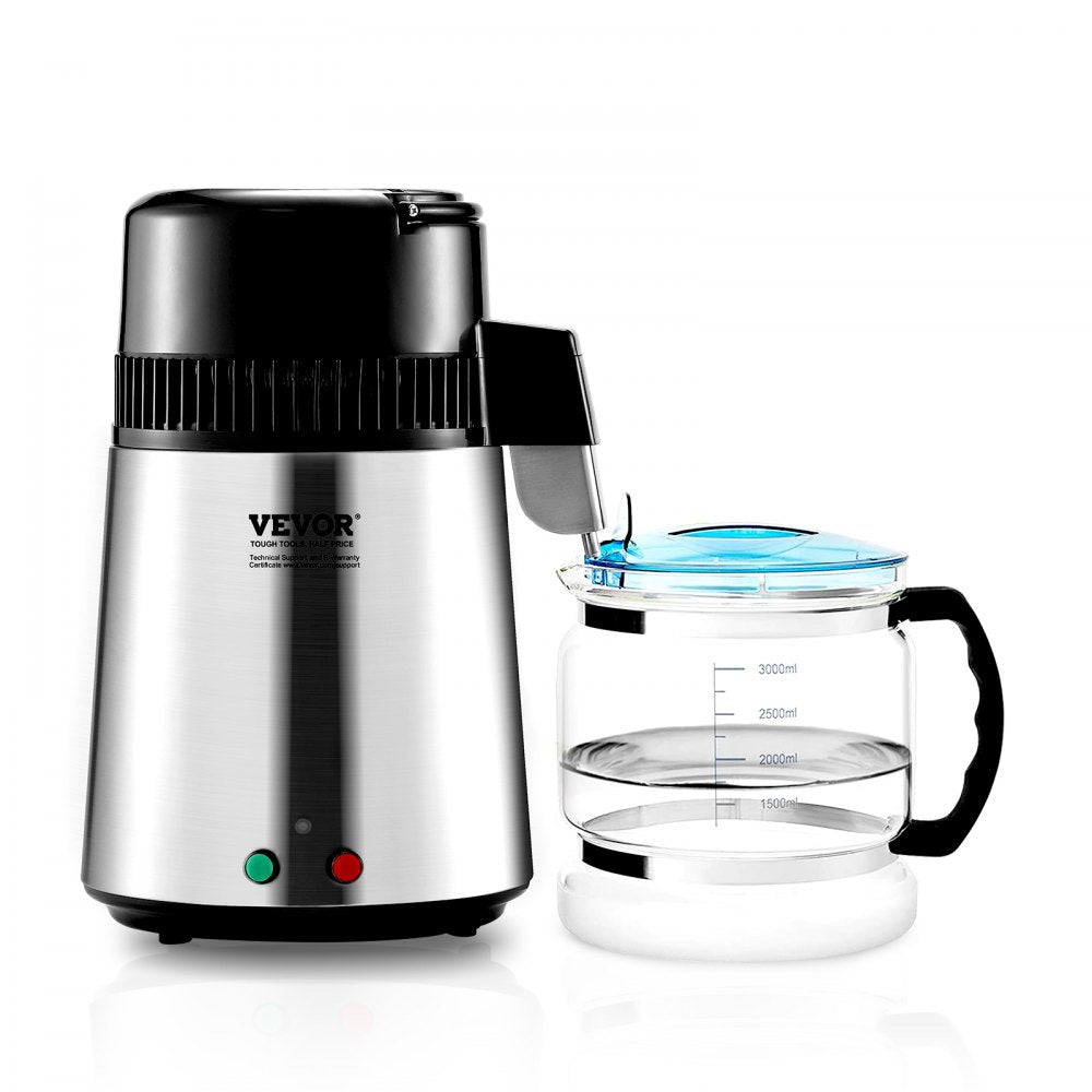 VEVOR Water Distiller, 4L 1.05 Gallon Pure Water Purifier Filter For Home Countertop, 750W Distilled Water Maker, Stainless Steel Interior Distiller Water Making Machine to Make Clean Water, Silvery