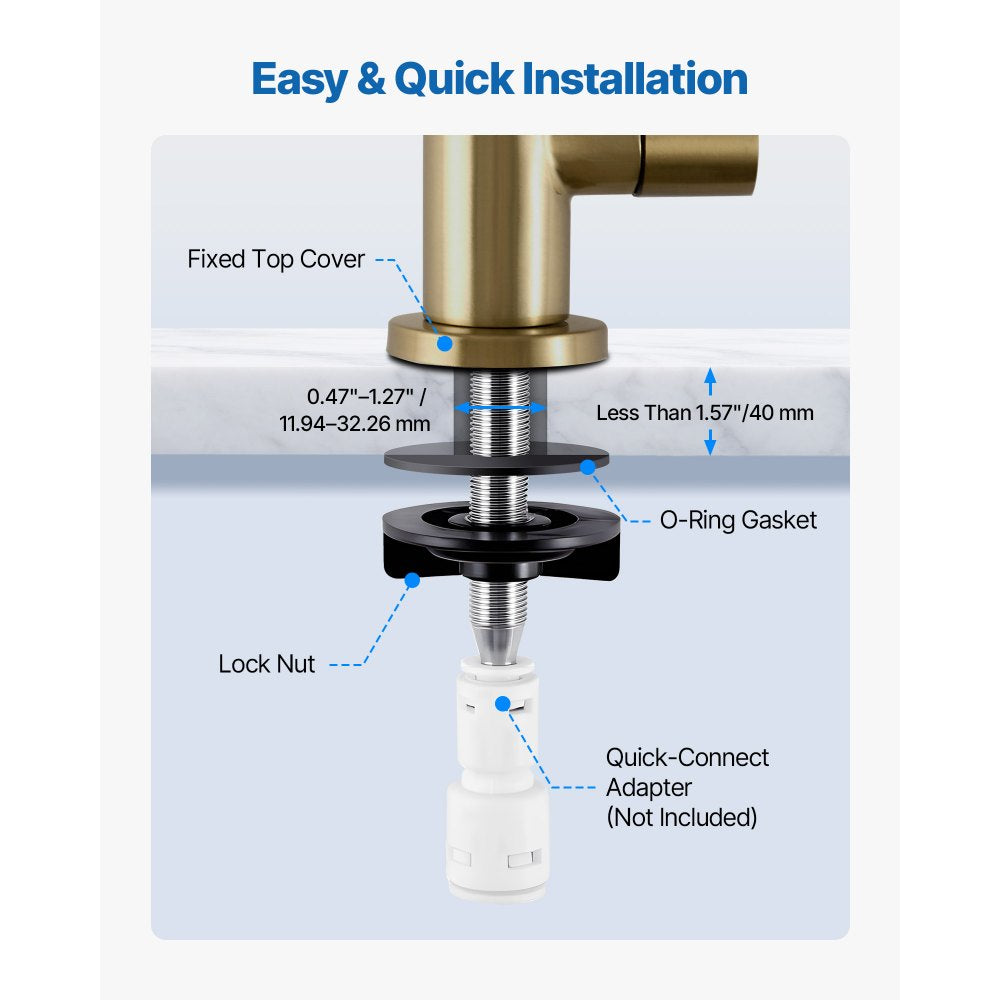 VEVOR Stainless Steel Faucet, Lead-Free Water Purifier Faucet, Filter Water Faucets With Solid Brass Valve, Anti-Rust & Durability Ro Water Faucets For Kitchen, Bar Counter, Cafe Shop, Brushed Gold