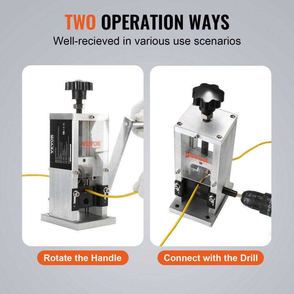 VEVOR Wire Stripping Machine,Wire Stripper with Hand Crank or Drill Powered,0.06''-1.18'' Copper Wire Stripper,Visible Stripping Depth Reference,Portable Aluminum Frame Wire Peeler