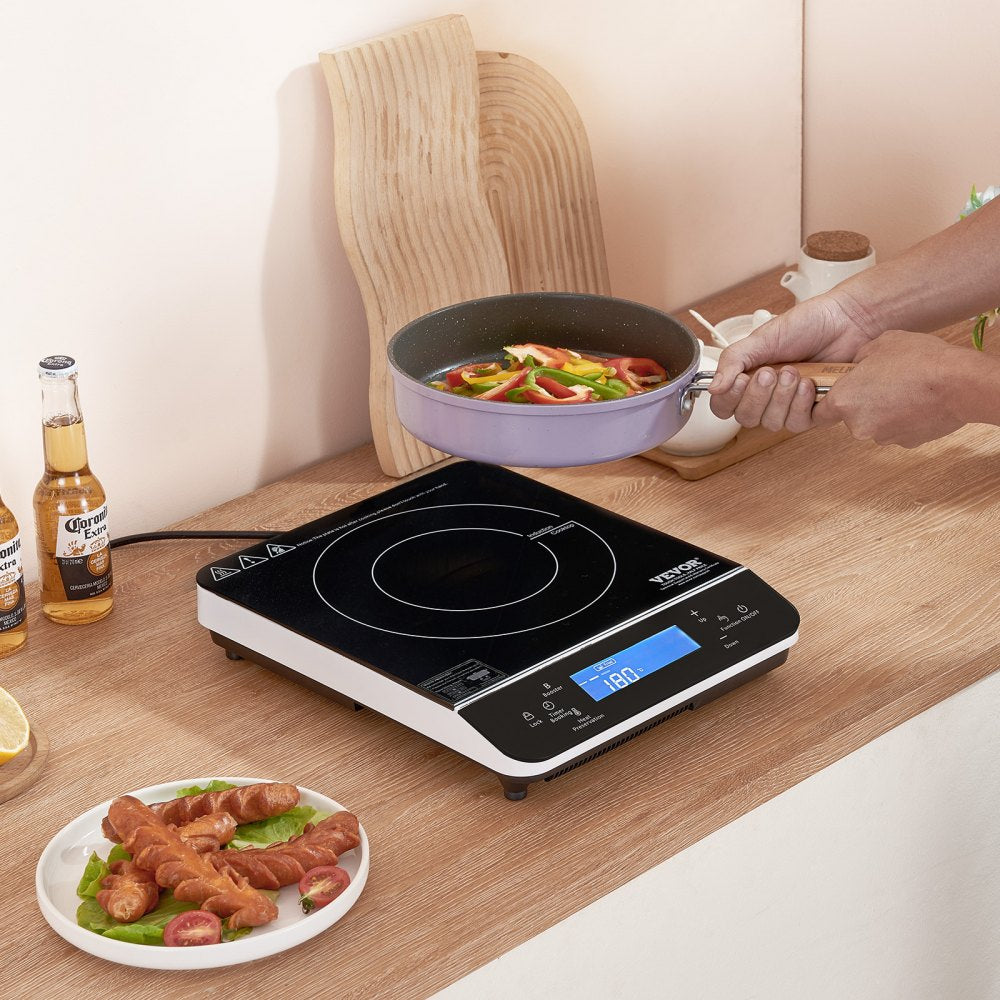 VEVOR Portable Induction Cooktop, 1500W Electric Induction Burner with 9 Temperature Settings, Countertop Induction Hot Plate with 4H Timer, 24H Reservation, Child Lock, Easy to Clean, for Cooking