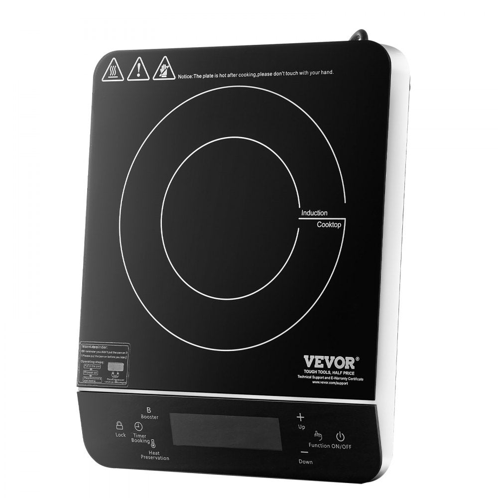 VEVOR Portable Induction Cooktop, 1500W Electric Induction Burner with 9 Temperature Settings, Countertop Induction Hot Plate with 4H Timer, 24H Reservation, Child Lock, Easy to Clean, for Cooking