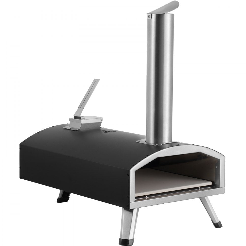 VEVOR Portable Outdoor Oven, 12-inch Pizza Oven, Pellet & Chips & Charcoal Tri-Fuel, Iron Spray Pizza Grill, Includes Pizza Stone, Waterproof Cover, Shovel, Ideal for Camping & Backyard, Black