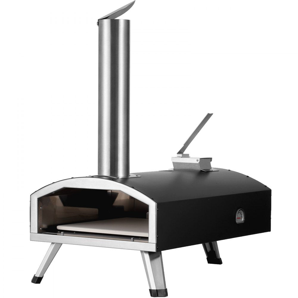 VEVOR Portable Outdoor Oven, 12-inch Pizza Oven, Pellet & Chips & Charcoal Tri-Fuel, Iron Spray Pizza Grill, Includes Pizza Stone, Waterproof Cover, Shovel, Ideal for Camping & Backyard, Black