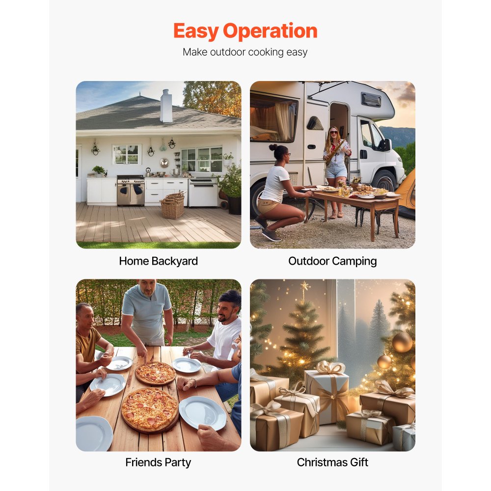 VEVOR Pizza Oven Outdoor, 12" Pellet Pizza Oven, Portable Pizza-Stove with Built-in Thermometer, Wood Fired Stainless Steel Pizza-Maker, for Backyard, Camping, Pizza-Stone, Shovel, Carry Bag, Silver