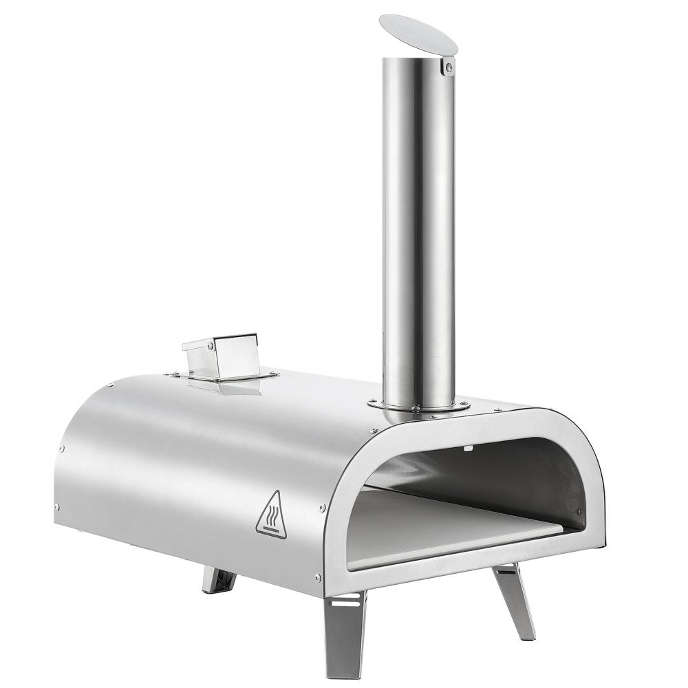 VEVOR Pizza Oven Outdoor, 12" Pellet Pizza Oven, Portable Pizza-Stove with Built-in Thermometer, Wood Fired Stainless Steel Pizza-Maker, for Backyard, Camping, Pizza-Stone, Shovel, Carry Bag, Silver