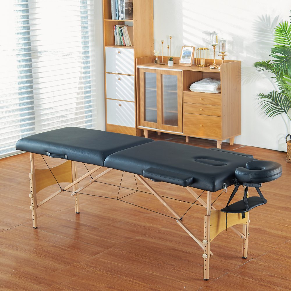VEVOR Portable Massage Table 24" W, 2 Folding Lightweight Massage Table, 8-Level Height Adjustable Salon Tattoo Bed, Spa Table with Headrest, Armrests, Hand Pallet & Carrying Bag, 600LBS