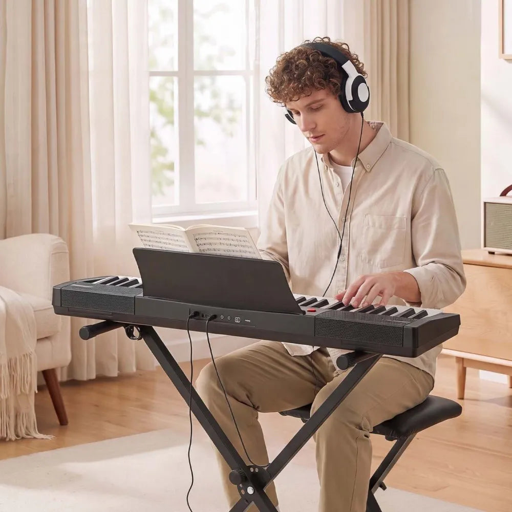 VEVOR Digital Piano 61 Keys Semi Weighted Keyboard Portable Stand Bench, for Beginners, 128 Tones, 128 Rhythms, Dual Power Supply Electronic Piano, with Pedal, Headphone Jack, USB/MIDI, Music Stand