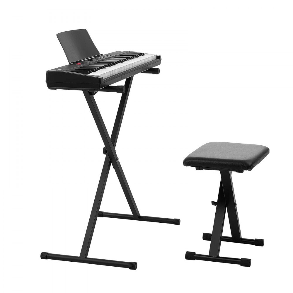 VEVOR Digital Piano 61 Keys Semi Weighted Keyboard Portable Stand Bench, for Beginners, 128 Tones, 128 Rhythms, Dual Power Supply Electronic Piano, with Pedal, Headphone Jack, USB/MIDI, Music Stand