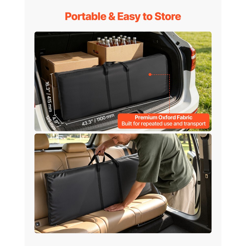 VEVOR Folding Portable Bar Table, 43.3 x 15.4 x 34.6 in, with Carry Bag, Storage Shelf, and Detachable Skirt, Quick and Easy Setup, Foldable Mobile Bartending Station for Events, Party, Tradeshow