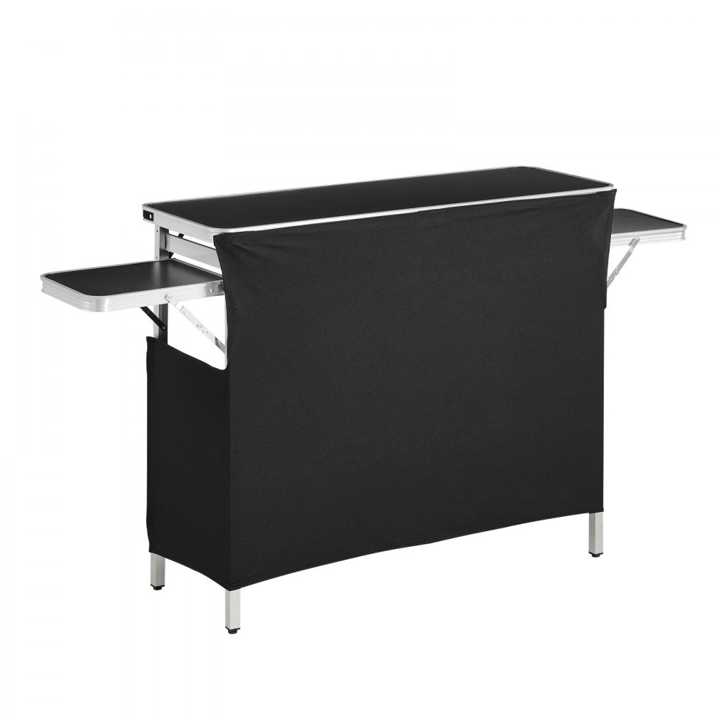 VEVOR Folding Portable Bar Table, 43.3 x 15.4 x 34.6 in, with Carry Bag, Storage Shelf, and Detachable Skirt, Quick and Easy Setup, Foldable Mobile Bartending Station for Events, Party, Tradeshow