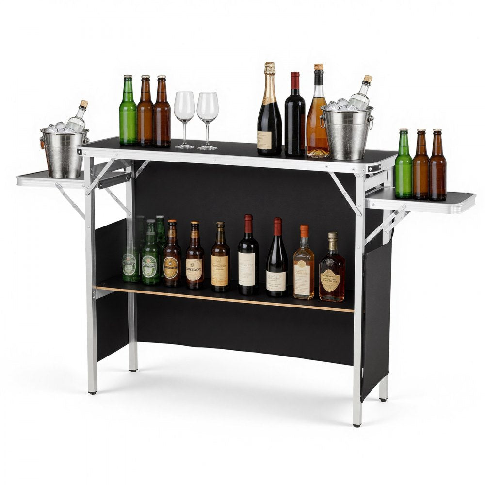 VEVOR Folding Portable Bar Table, 43.3 x 15.4 x 34.6 in, with Carry Bag, Storage Shelf, and Detachable Skirt, Quick and Easy Setup, Foldable Mobile Bartending Station for Events, Party, Tradeshow