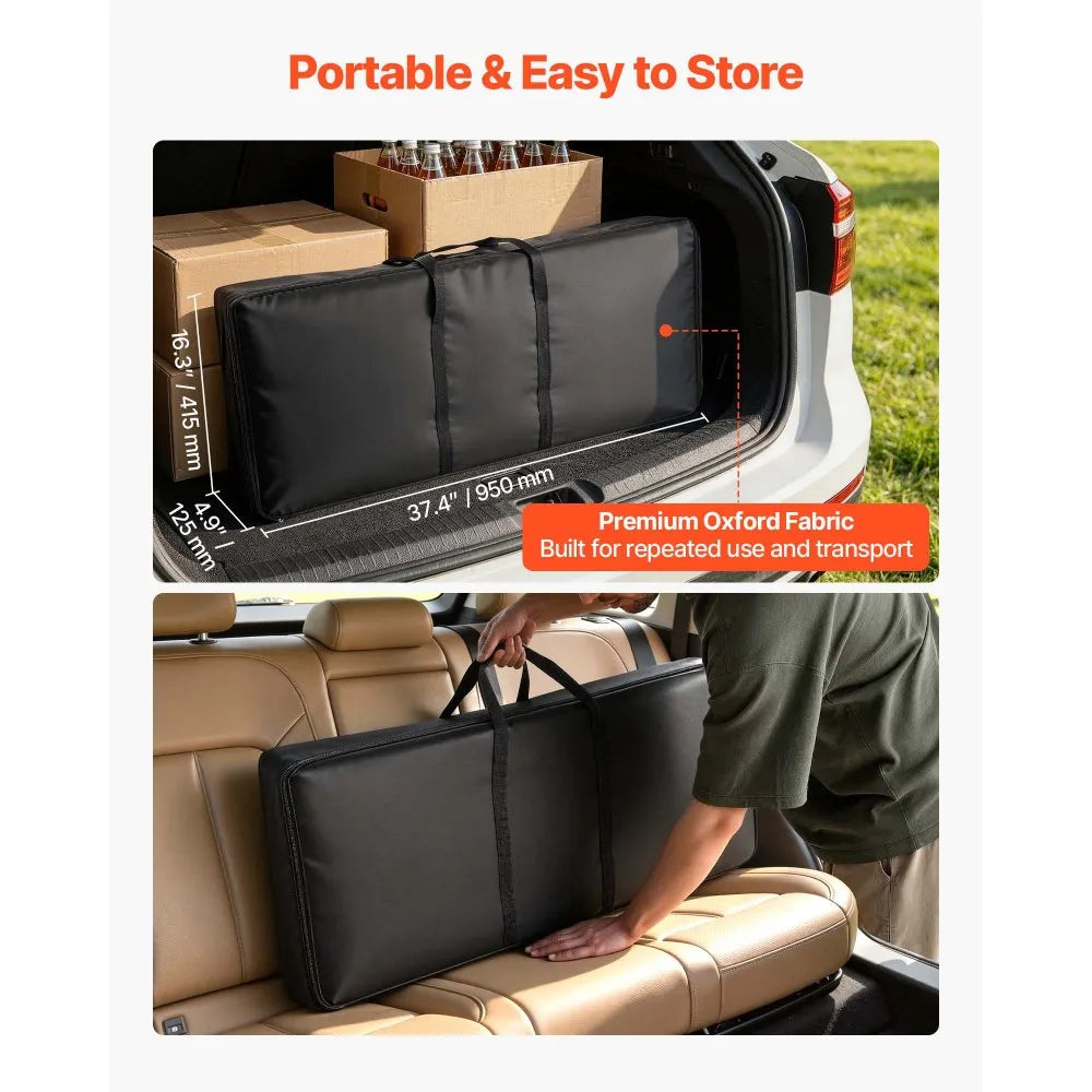 VEVOR Folding Portable Bar Table, 38.6 x 15.2 x 34.3 in, with Carry Bag, Storage Shelf, and Detachable Skirt, Quick and Easy Setup, Foldable Mobile Bartending Station for Events, Party, Tradeshow