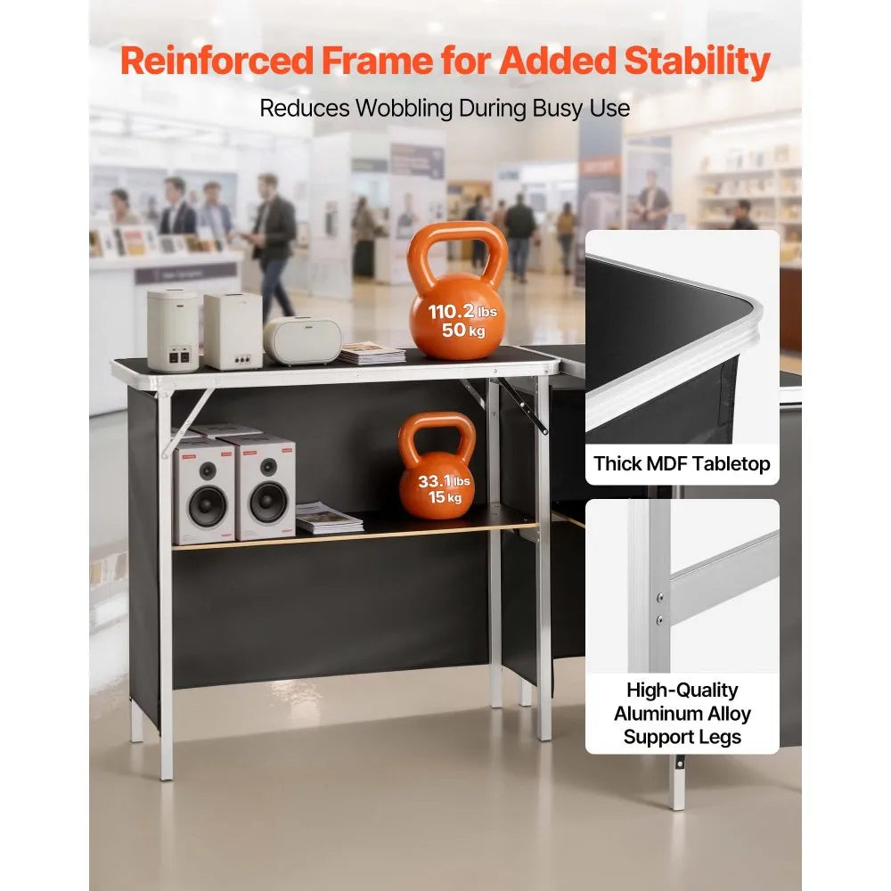 VEVOR Folding Portable Bar Table, 2 pcs, 38.6 x 15.2 x 34.3 in, with Carry Bag, Storage Shelf, Detachable Skirt, Quick and Easy Setup, Foldable Mobile Bartending Station for Events, Party, Tradeshow
