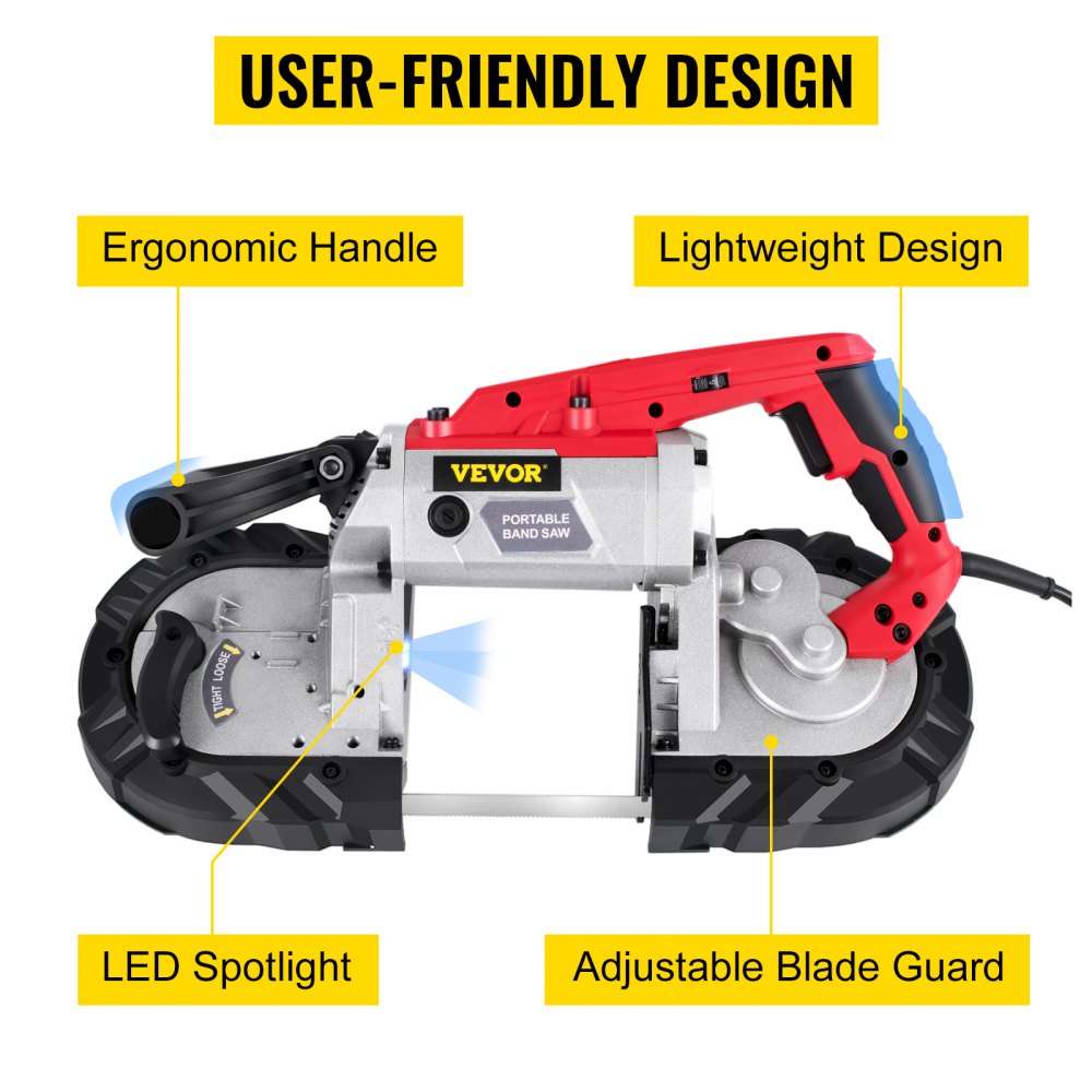 VEVOR Cordless Band Saw, 5-Inch Cut Capacity, Variable Speed, Handheld, 10A Motor, for Metal, Wood, Tubing, Pipes, Rebar, Plastic