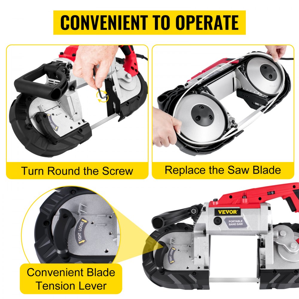 VEVOR Cordless Band Saw, 5-Inch Cut Capacity, Variable Speed, Handheld, 10A Motor, for Metal, Wood, Tubing, Pipes, Rebar, Plastic